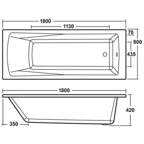 Nuie Linton Single Ended Rectangular Bath 1800mm X 800mm - Acrylic - Image 3