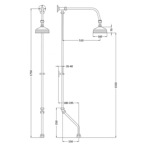 Nuie Specialist Bath Shower Mixer Shower Riser Kit 4 Inch Fixed Head - Chrome - Image 2