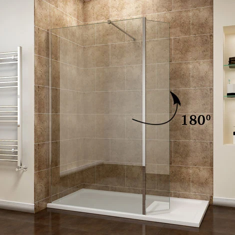 ELEGANT Walk In Shower Enclosure Wetroom Shower Glass Panel With 300mm Flipper Panel 760mm