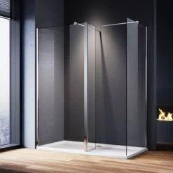 ELEGANT Walk In Shower Enclosure 8mm Easy Clean Glass 800mm Wetroom Shower Glass Panel With 800mm Side Panel And 300mm Flipper Panel