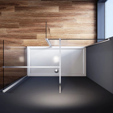 ELEGANT Walk In Shower Enclosure 8mm Easy Clean Glass 800mm Wetroom Shower Glass Panel With 800mm Side Panel And 300mm Flipper Panel - Image 3