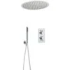 Milano Mirage - Modern 2 Outlet Twin Diverter Thermostatic Mixer Shower Valve With Ceiling Mounted 400mm Round Recessed Rainfall Shower Head And Hand Shower Handset Kit - Chrome