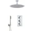 Milano Mirage - Modern 2 Outlet Triple Thermostatic Mixer Shower Valve With 300mm Ceiling Mounted Round Rainfall Shower Head And Hand Shower Handset Kit - Chrome