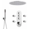 Milano Orta - Modern Three Outlet Push Button Thermostatic Shower Mixer Valve With 400mm Ceiling Mounted Round Rainfall Shower Head&44 Hand Shower Handset Kit And Body Jets - Chrome