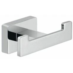 Bathroom Chrome Double Robe Hook Holder Square Wall Mounted Stylish Modern