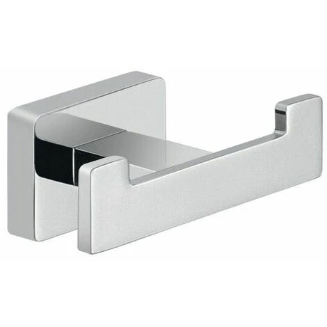 Bathroom Chrome Double Robe Hook Holder Square Wall Mounted Stylish Modern