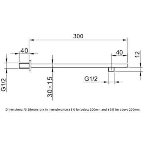 RAK Wall Mounted Square Shower Arm 300mm Length - Black - Image 2