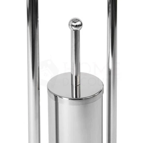Toilet Brush & Paper Holder With Round Base Tissue Roll Storage, Silver - Image 2