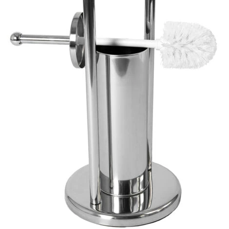 Toilet Brush & Paper Holder With Round Base Tissue Roll Storage, Silver - Image 5