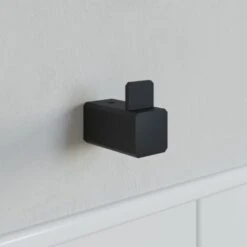 Bathroom WC Towel Robe Hook Holder Black Square Wall Mounted Stylish Modern