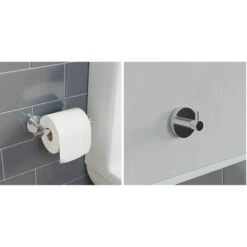 Bathroom Set Robe Hook Toilet Roll Holder Chrome Round Wall Mounted Stylish