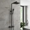Bathroom Thermostatic Mixer Shower Set Square Black Twin Head Exposed Valve