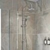 Round Shower Riser Kit Chrome Dual Shower Heads Adjustable Overhead Bathroom