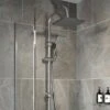 Bathroom Shower Kit Adjust Riser Rail Hose Twin Shower Heads Chrome Square Set