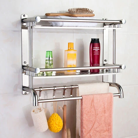 Livingandhome Stainless Steel Wall Mounted Towel Rail Holder - Image 3