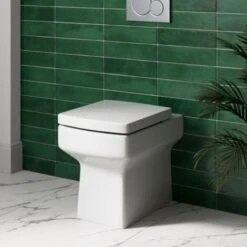 Back To Wall BTW Toilet WC Pan Square Soft Close Seat Cistern Dual Flush Button