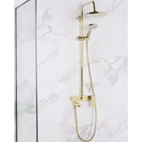 Modern Mixer Shower Set With Rain Function Brass Gold Gloss Finish Gurara - Image 2