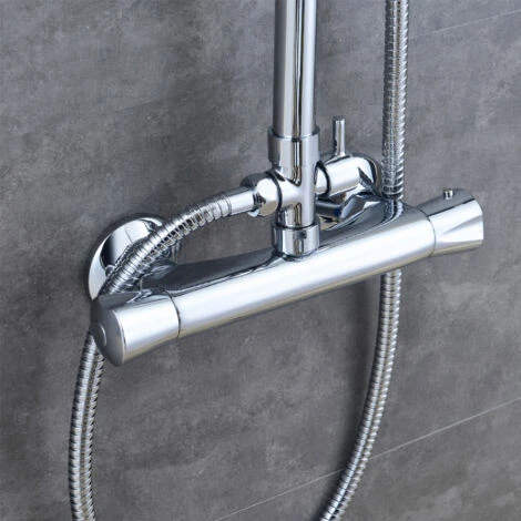 AICA Bathroom Shower Mixer Thermostatic Set Twin Head Chrome Exposed Valve Round Set - Image 4