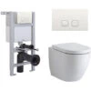 Milano Irwell - White Ceramic Modern Bathroom Wall Hung Round Toilet WC With Short Wall Frame&44 Cistern And Flush Plate - Square White Flush Plate