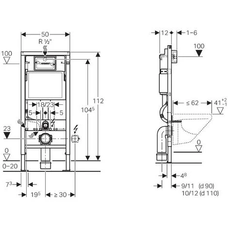 Geberit Duofix 1.12m WC Frame UP100 Delta Cistern & Delta50 Flush Plate & Pan - Image 3