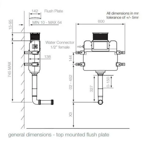 Roper Rhodes In Wall Concealed Dual Flush WC Toilet Cistern + Plaza Chrome Plate - Image 2