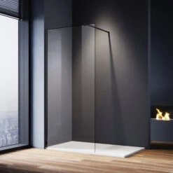 ELEGANT Walk In Shower Screen 8mm Nano Glass Black Wet Room Frameless Shower Enclosure 900mm