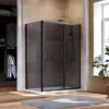 ELEGANT Black Shower Enclosure Sliding 1200 X 800 Mm Bathroom 8mm Nano Glass Shower Enclosure Easy Clean With 800mm Side Panel + Shower Tray And Waste