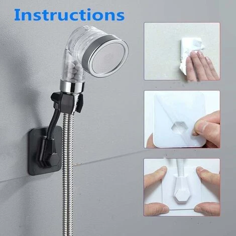 Hand Shower Holder, Adjustable Wall Mounted Shower Head Holder, Shower Head Holder, ABS Plastic Adhesive Wall Mount Bracket No Drilling Bracket (White) SOEKAVIA - Image 4