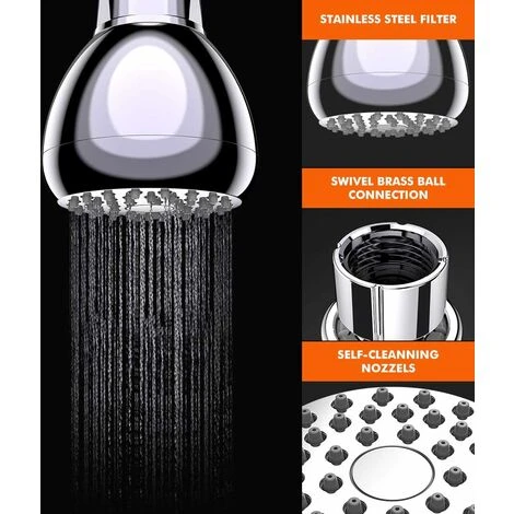 LangRay High Pressure Shower Head Shower Head 2.5 GPM Shower Heads, Adjustable Brass Shower Head Ball Head, Air Bubble Pressure, Shower Head - Image 2