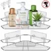 Shower Shelf Corner Shelf Without Drilling 2 Pack Bathroom Shelves 304 Stainless Steel Shower Shelf Shower Basket Shower Trays Self Adhesive Aluminum Corner Bathroom Organizer Kitchen Corner Shelf Bat