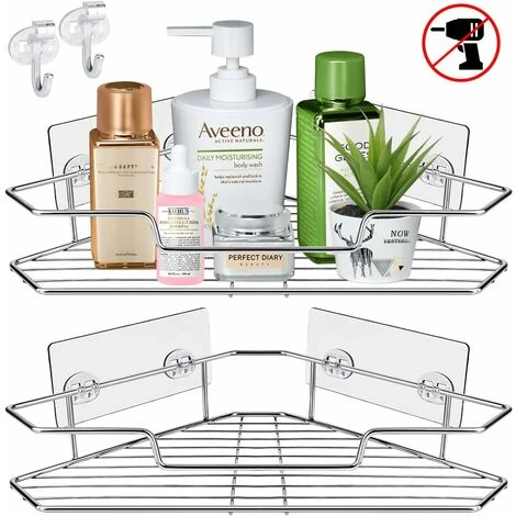 Shower Shelf Corner Shelf Without Drilling 2 Pack Bathroom Shelves 304 Stainless Steel Shower Shelf Shower Basket Shower Trays Self Adhesive Aluminum Corner Bathroom Organizer Kitchen Corner Shelf Bat
