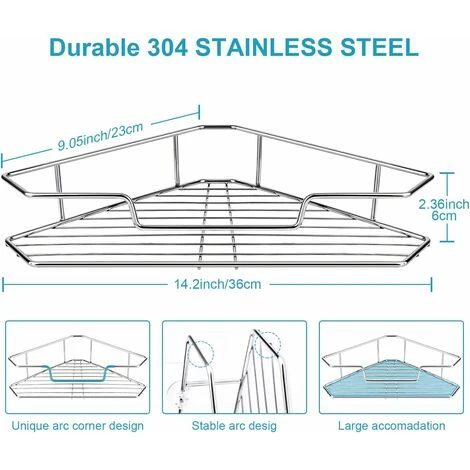 Shower Shelf Corner Shelf Without Drilling 2 Pack Bathroom Shelves 304 Stainless Steel Shower Shelf Shower Basket Shower Trays Self Adhesive Aluminum Corner Bathroom Organizer Kitchen Corner Shelf Bat - Image 2