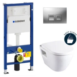 Geberit Toilet Set Solid UP100 + Serel SM10 Bowl + Softclose Seat + Chrome Flush Plate (39186GEB2)
