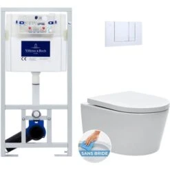 Villeroy & Boch Toilet Set Frame + Swiss Aqua Technologies Rimless Toilet + Chrome Flush Plate (ViConnectSATrimless-1)
