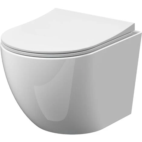 Nuie Freya Rimless Wall Hung Toilet Pan 480mm Projection - Slim Sandwich Soft Close Seat