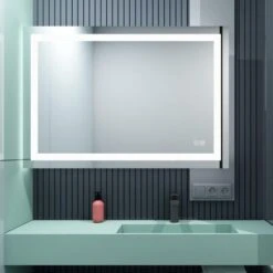 MIQU 900 X 600mm Led Bathroom Mirror With Shaver Socket Illuminated Backlit Light Up Mirror Daylight Warm Light Dimmable Anti Fog Switch Horizontal/Vertical Wall Mount Heated Pad Demister