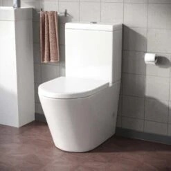 Modern Close Coupled Rimless Round Toilet Ceramic Soft Closing Seat White Okham