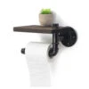 Industrial Urban Style Iron Pipe Toilet Paper Wall Holder Roller With Wood Shelf