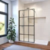ELEGANT 1100mm Black Framed Walk In Shower Door 8mm Safety Tempered Glass Wet Room Shower Enclosure Include Stainless Steel Support Rod