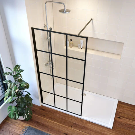 ELEGANT 1100mm Black Framed Walk In Shower Door 8mm Safety Tempered Glass Wet Room Shower Enclosure Include Stainless Steel Support Rod - Image 2