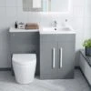 1100mm Right Flat Pack Vanity Basin, WC Unit & Back To Wall Rimless Toilet Light Grey
