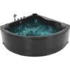 Modern Hot Tub Corner Bathtub Hydro Massage Jets LED Light Black Acrylic Baracoa