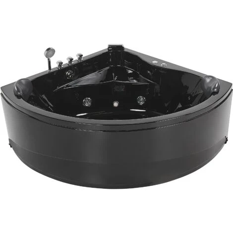 Modern Hot Tub Corner Bathtub Hydro Massage Jets LED Light Black Acrylic Baracoa - Image 4