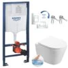 Grohe Toilet Set Frame + Swiss Aqua Technologies Infinitio Rimless WC , Invisible Fixing + Chrome Flush Plate (RapidSL-Infinitio-1)