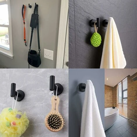 Bathroom Towel Hooks,Wall Mounted Coat Hooks,Matte Black Heavy Duty Robe Hook For Door Cabinet Closet Towel Hook Holder For Bathroom Kitchen Home Garage Hotel Office Bedroom (2pcs Matte Black) - Image 4