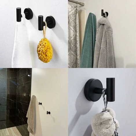 Bathroom Towel Hooks,Wall Mounted Coat Hooks,Matte Black Heavy Duty Robe Hook For Door Cabinet Closet Towel Hook Holder For Bathroom Kitchen Home Garage Hotel Office Bedroom (2pcs Matte Black) - Image 5