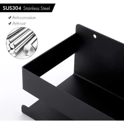 Shower Shelf Black, Bathroom Shelf Wall Mounted, Shower Caddy Screw Mounted Stainless Steel 40CM - Image 2