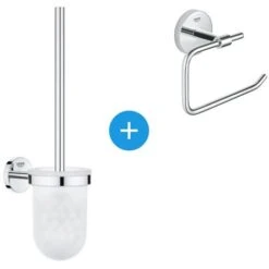 Grohe BauCosmopolitan Accessories Set With Wall Mounted Toilet Brush + Metal Toilet Paper Roll Holder, Chrome (40463001-DUOESSENTIALS)