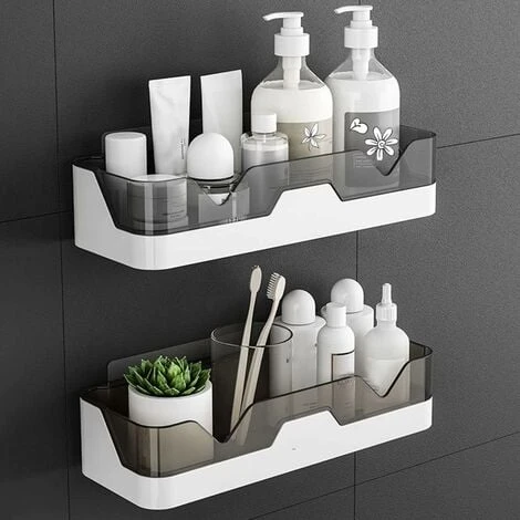Set Of 2 Bathroom Shelves, No Drilling Bathroom Shelves, Shower Shelf, Plastic Shower Baskets Wall Mounted For Kitchen And Bathroom
