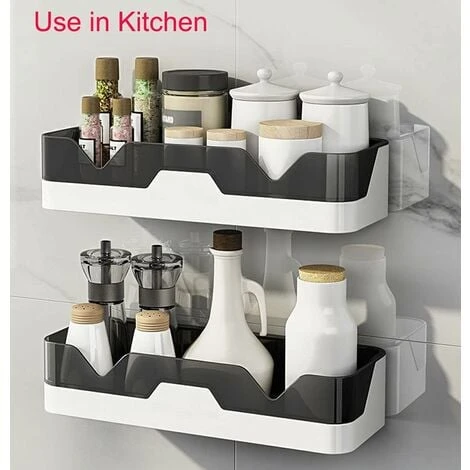 Set Of 2 Bathroom Shelves, No Drilling Bathroom Shelves, Shower Shelf, Plastic Shower Baskets Wall Mounted For Kitchen And Bathroom - Image 2